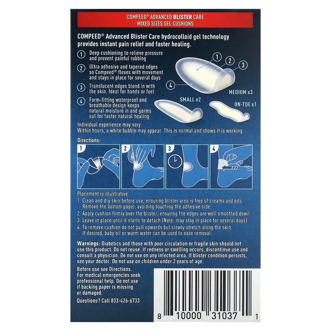 Advanced Blister Care, Mixed Sizes, Gel Cushions 6 pcs gray
