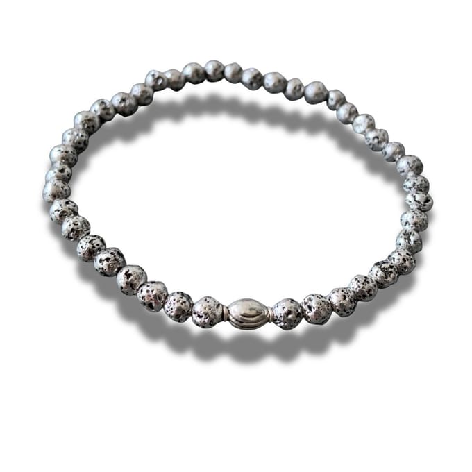 Armband - natuursteen - lava - zilver gekleurd - 17,5 cm 4 mm