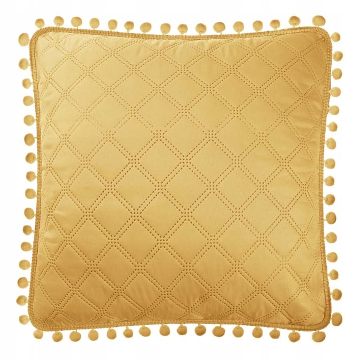 Decoratieve Kussenhoes Jasiek 45x45cm Mosterdgeel met Pompons