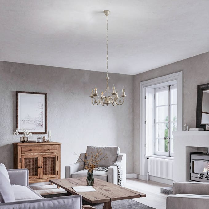 Lamkur Kroonluchter Ayleen 6-lamps 1 niveau, wit