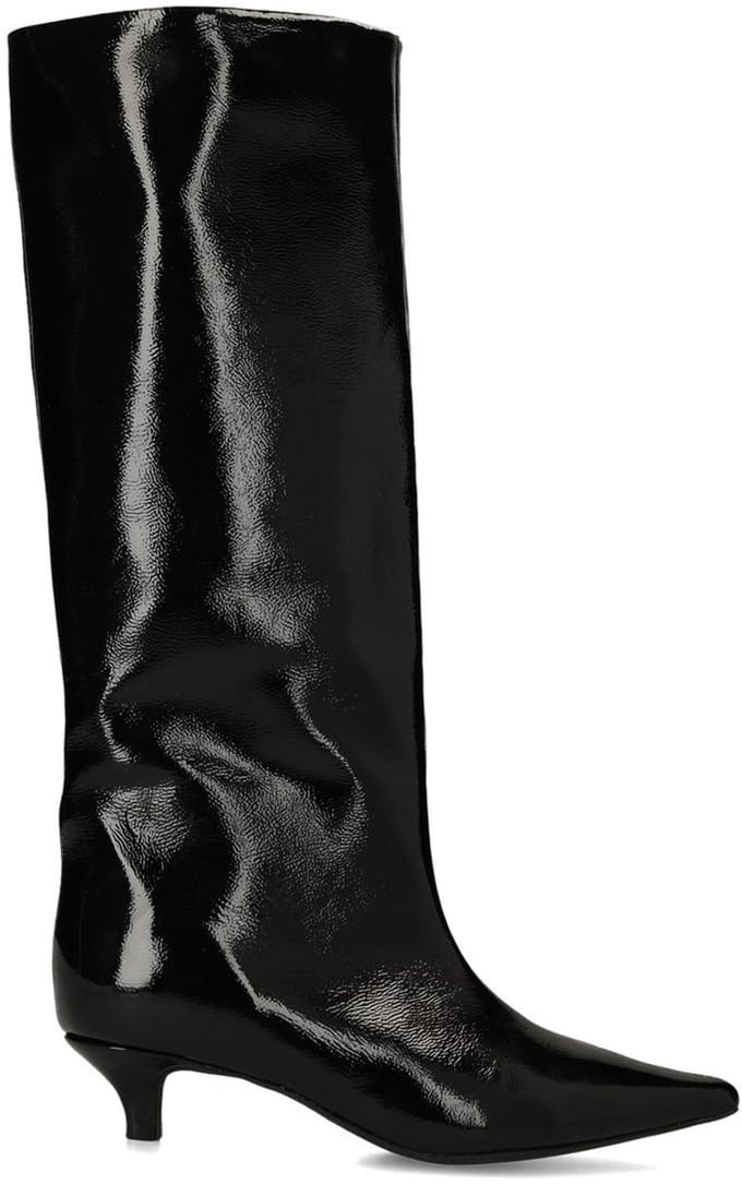 Sacha - Dames - Zwarte hoge lakleren laarzen met kitten heel - Maat 37