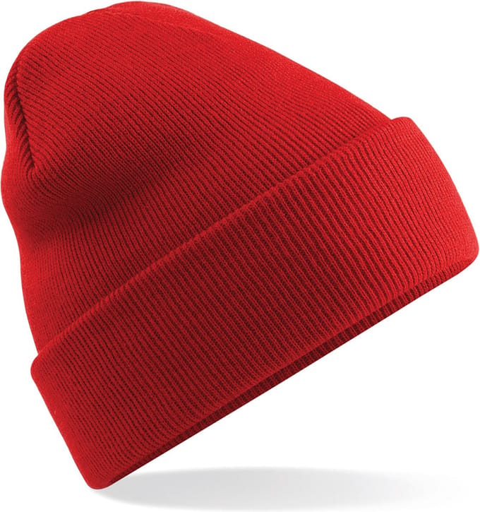 Beechfield Beanie Wintermuts - 100% soft Acryl - rood - Super soft - Brede omslag band - dames/ heren