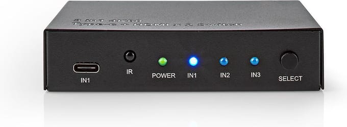 Nedis HDMI-Switch - 3 poort(en) - 1x USB-C / 2x HDMI Input - 1x HDMI Output - 4K@60Hz - 18 Gbps - Afstandbestuurbaar - Metaal - Antraciet