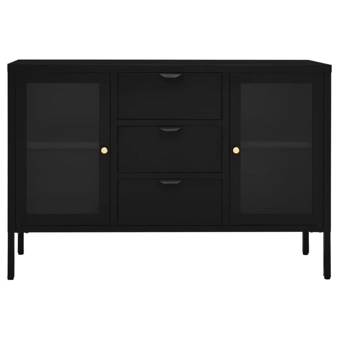 vidaXL - Dressoir - 105x35x70 - cm - staal - en - gehard - glas - zwart