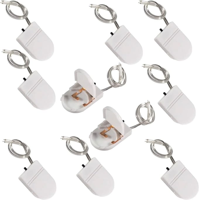 Batterij Houder - Knoopcel Adapter - LED Verlichting - Met Aan/Uit Schakelaar - 10 Stuks - Wit
