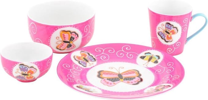 Rocaflor cadeauset servies roze bord met kom, kommetje en mok type Vlinder
