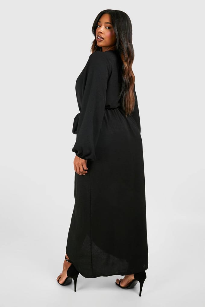 boohoo Dames Plus Gestructureerde Maxi-Jurk met Strikdetail | Black | Maat: 20