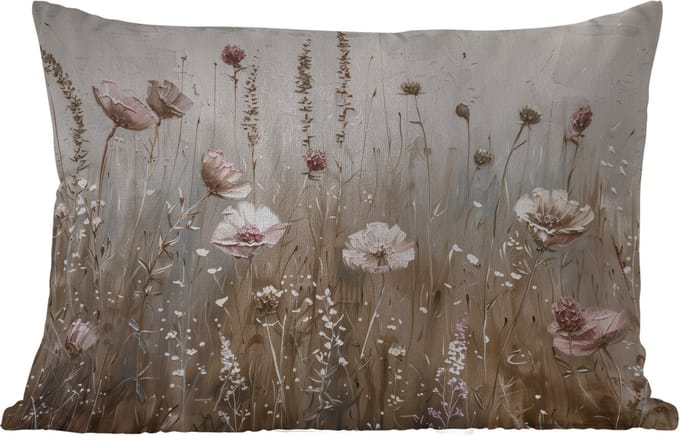 Buitenkussens - Tuin - Bloemen - Roze - Modern - Beige - 50x30 cm