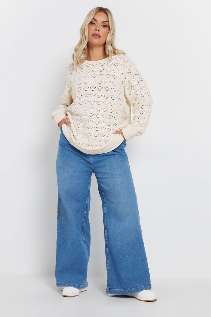 Yours Gebreide Trui Van Chenille Met Pointelleontwerp In Wit Size 54-56