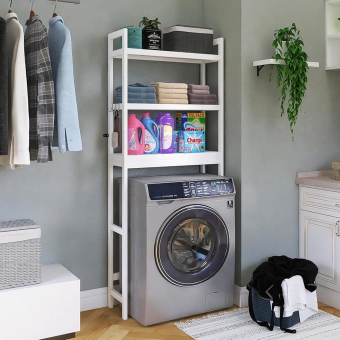 Badkamer opbergrek - 3-laags verstelbare planken - bamboe over-het-toilet organizerrek-wit