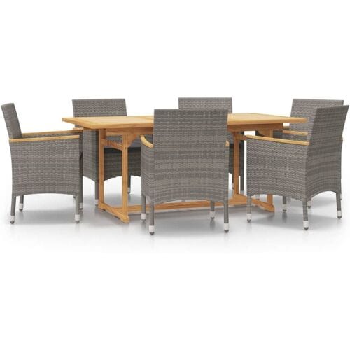 vidaXL - 7-delige - Tuinset - met - kussens - grijs