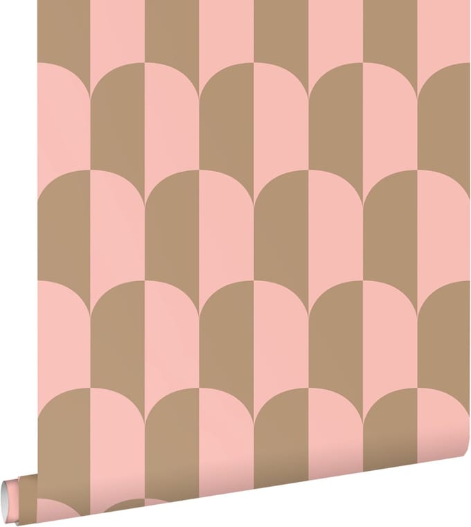 ESTAhome behang art deco bogen roze en beige bruin - 53 cm x 10.05 m - 139984