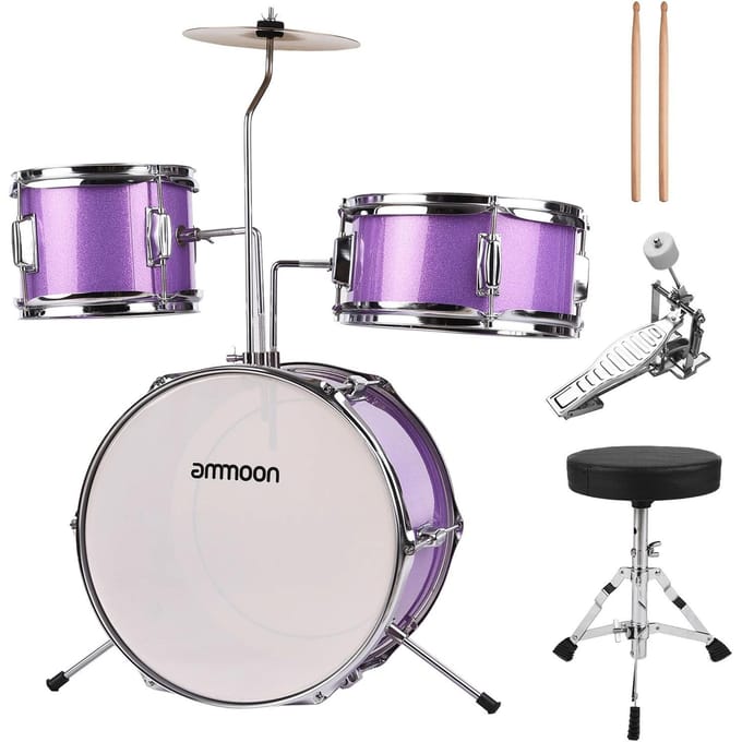ammoon 14 pouces 3-Piece Kids Drum Set avec trône réglable Cymbale Pédale Pilons Musical violet