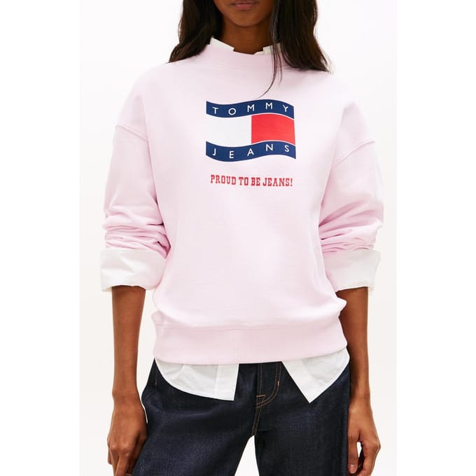Tommy Hilfiger Boxy Wavy Flag Crew Pearly Pink Größe: XS | Pullover Outlet | Damen | Rosa
