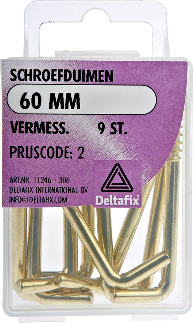 Deltafix Schroefduimen - 9x - vermessingd metaal - 60 mm - ijzerwaren bevestigsmaterialen