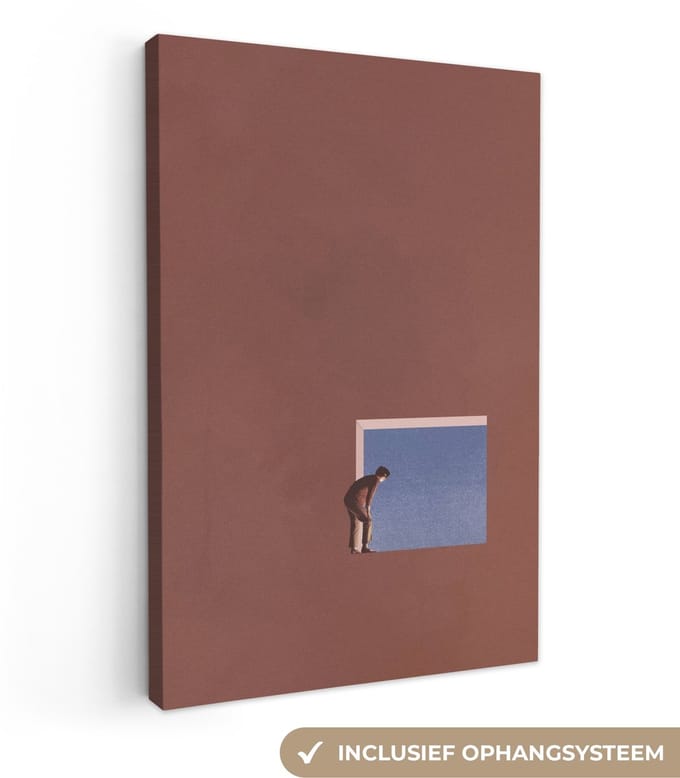 Canvas - Abstract - Man - Raam - Muur - Abstracte - 60x90 cm - Canvasdoek - Schilderij