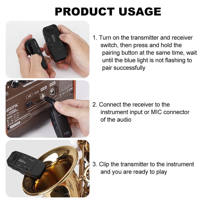 Saxofoon Draadloos Muziekinstrument Pickup Professionele Microfoon Draadloos Instrument UHF Pickup zwart
