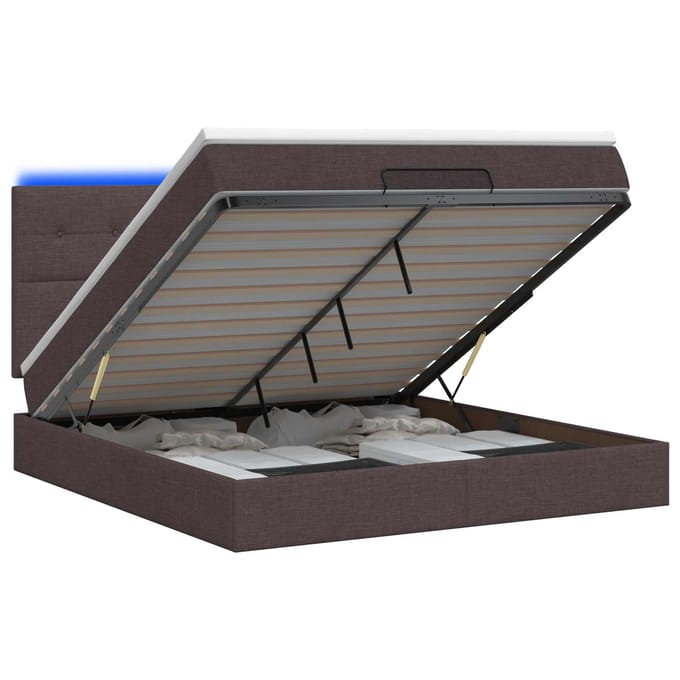 vidaXL - Ottomaanse - Bed - met - Matras - en - LED - Donkerbruin - 140 - x - 200 - cm - Stof