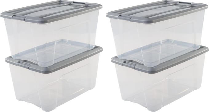 IRIS New Topbox Opbergbox - 45L - Kunststof - Transparant/Zilvergrijs - Set van 4
