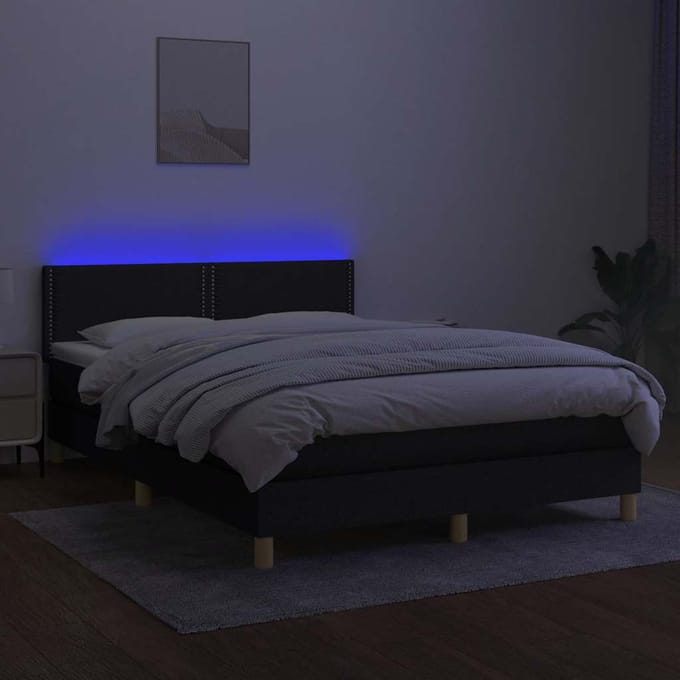 vidaXL - Boxspring - met - matras - en - LED - stof - zwart - 140x200 - cm