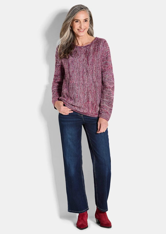 Tricot pullover met golfpatroon - roze / gedess. - Gr. 46 van Goldner Fashion