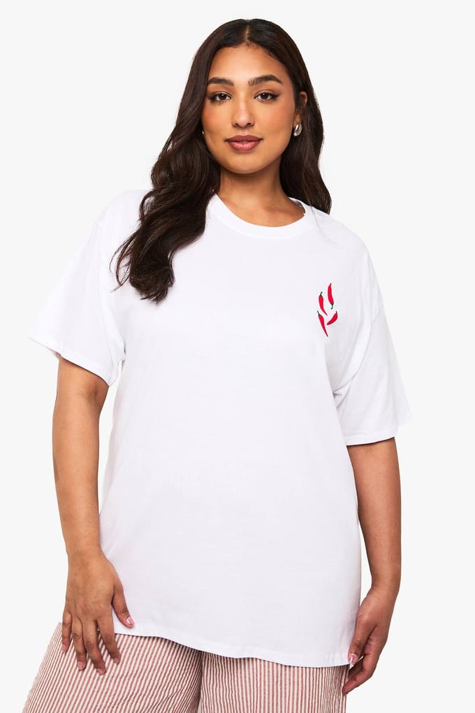 boohoo Dames Plus Pikante Margarita Oversized T-shirt | Wit | Maat: 46