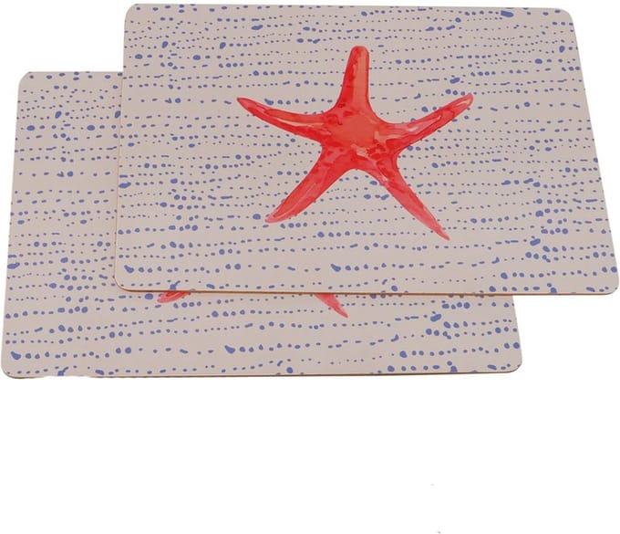 Set van 2 placemats mdf met een oranje zeester