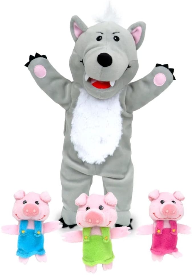 Fiesta Crafts handpop sprookjes wolf en drie biggetjes multicolor.