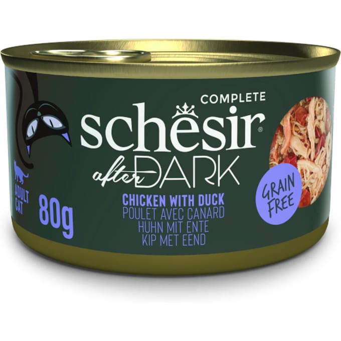 12x80g Schesir After Dark Kip & Eend natvoer voor katten