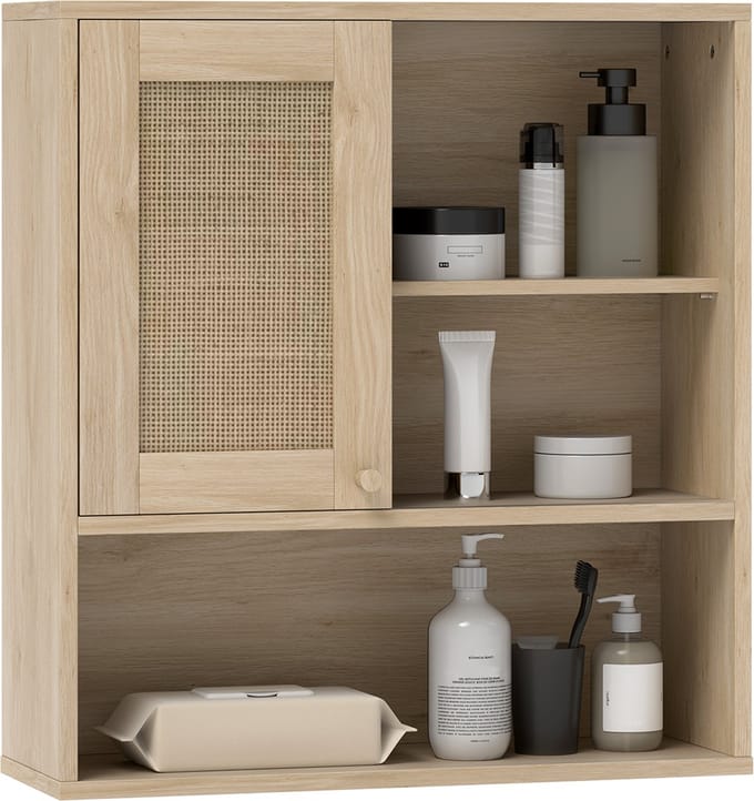 HOMCOM-Wandkast-Spaanplaat-60x19,8x65cm-Natuurlijk hout