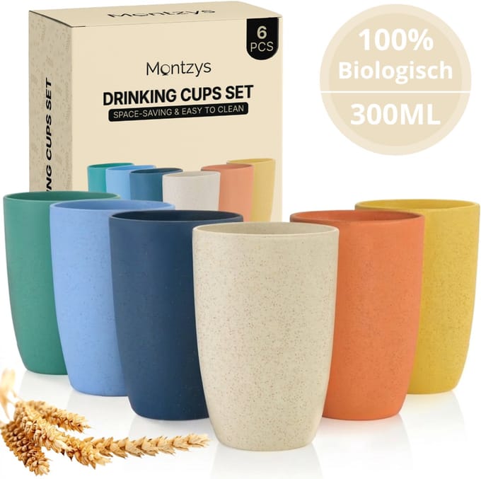 Montzys® Bio Herbruikbare Bekers - 6 Stuks - 300ml Drinkbeker - Beker - Plastic Cups Biologisch