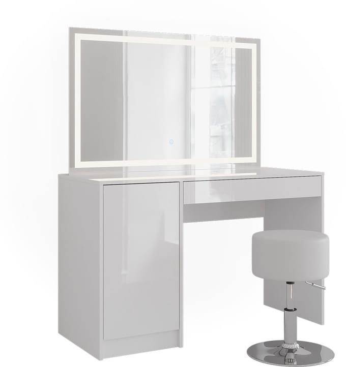 Vicco Kaptafel set met kruk Sherry, Wit/Wit Hoogglans, 119.8 cm met LED-spiegel en kruk