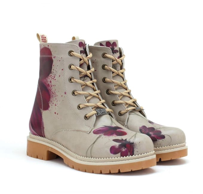 GOBY Dames Veterboots – Bloemenspatten – Vegan Leer – Handgemaakt - Maat 42