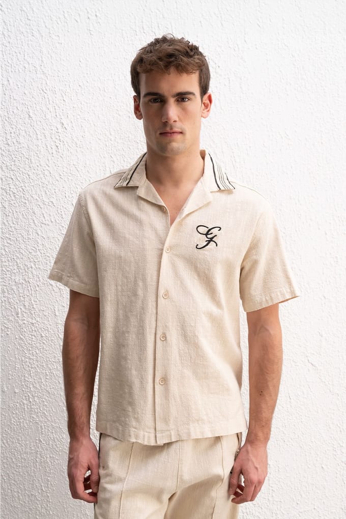 Heren Korte Mouw Linnenmix Shirt