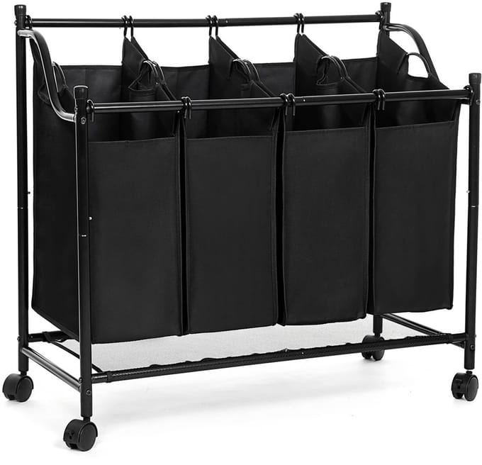 Hoppa! - Wasmand met vakken - Zwart - Polyester - 87,5 x 38,5 x 81 cm