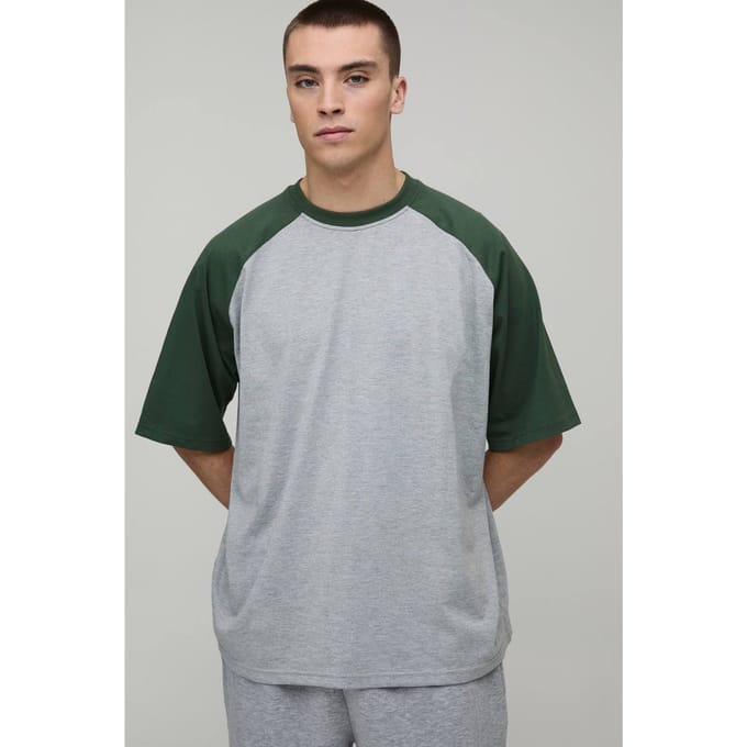 Oversized Raglan T-Shirt met Korte Mouwen | Grey Marl | Size Small