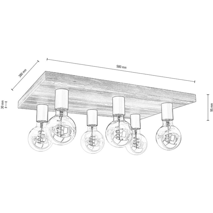 Envostar Lobo plafondlamp 6-lamps grenen walnoot