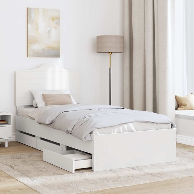 vidaXL - Bedframe - met - lade - met - opslag - Wit - 100 - x - 200 - cm - Ingenieurshout