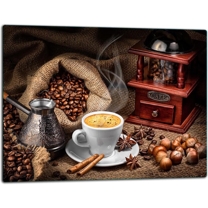 TMK ArtDeko - Snijplank - Glasplaat - 52x40 cm - Koffiemotief
