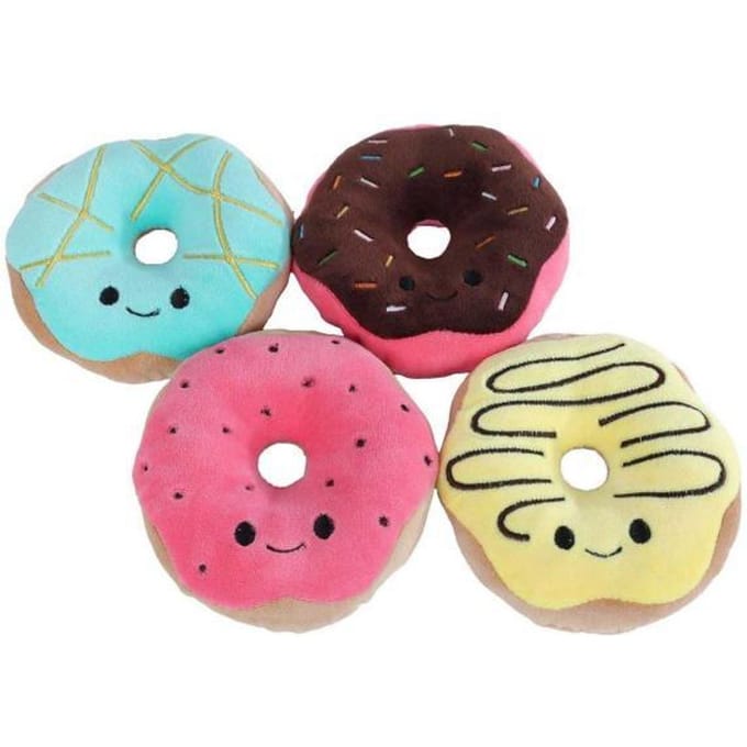 Van Manen pluche speelgoed Fluffy Menu met 4 donuts - 40cm knuffel.