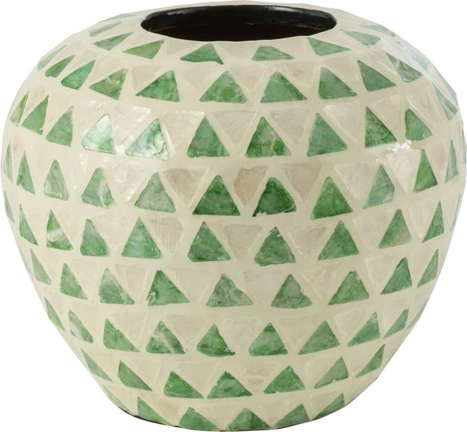 J-Line vaas Nuye Bol - schelpen/bamboe - groen - Ø 26 cm