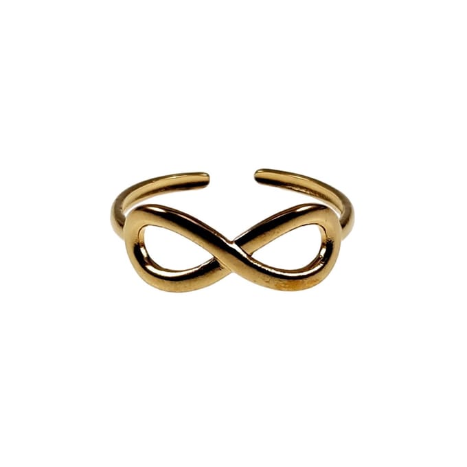 Ring Dames - Verstelbaar - Infinity Ring - Verguld RVS - Een Maat - Oneindigheid Ring