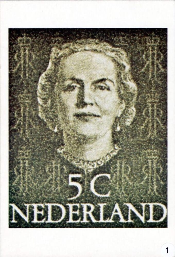 Briefkaart met afbeelding Koningin Juliana postzegel