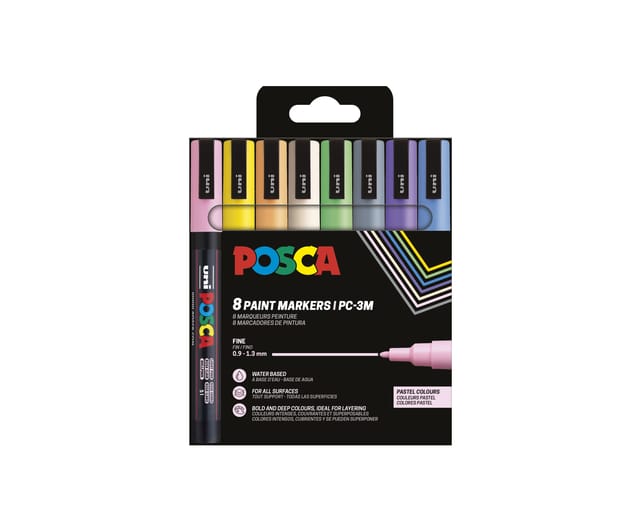 Paintmarker Uni POSCA PC3M fijn pastel assorti set à 8 stuks