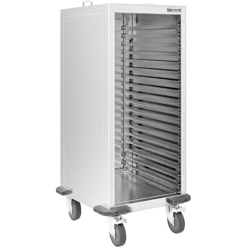 GGM Gastro Tablettwagen - Edelstahl - für 10 Tabletts GN 2/1 oder 20x GN 1/1 - mit geräuscharmen Rollen Zilver