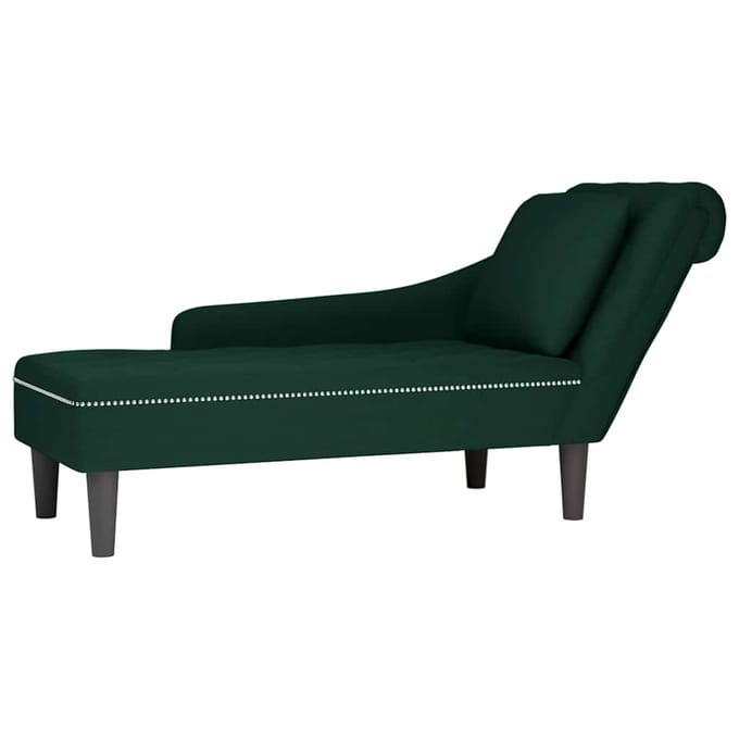 vidaXL - Chaise - longue - met - kussen&rechterarmleuning - fluweel - donkergroen