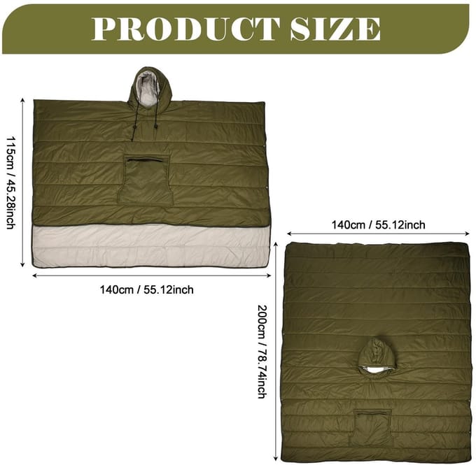 Dailygoods- Campingponcho Waterafstotend - Deken met Capuchon - Winddicht - Draagbaar - Thermische Deken - Verstelbare Capuchon