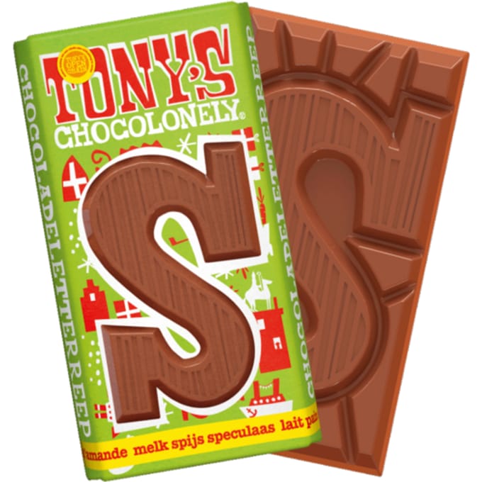 Tony's chocolonely chocoladeletter reep s, melk gevulde speculaas