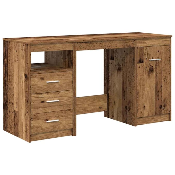 vidaXL - Bureau - met - kast - Oud - hout - Bewerkt - hout