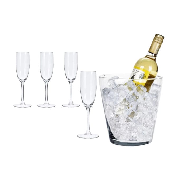 Luxe Champagneset van Kristal glas – Champagneglazen - Set van 5 – Inclusief Wijnkoeler
